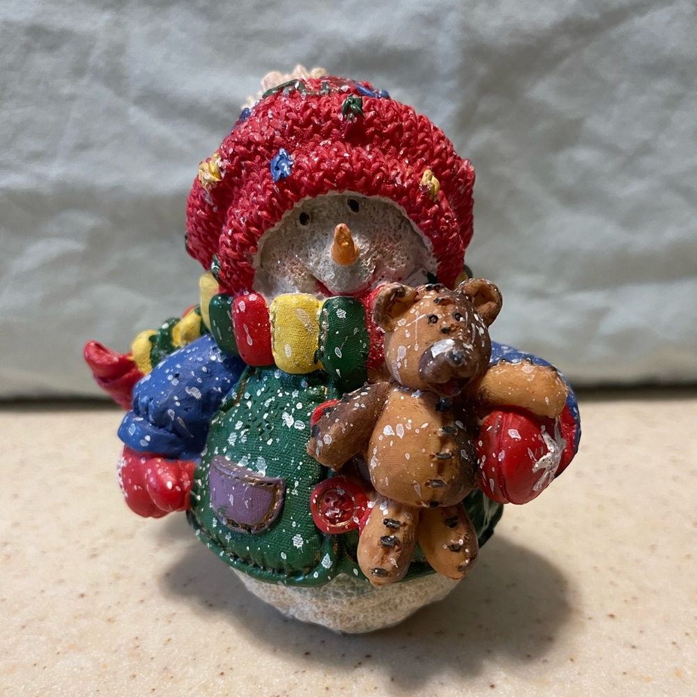 VTG Snowman Figurine Holding Teddybear Joelson Industries 5” Inches 1998.